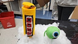 A student project, inspired by the Monsters Inc. movie, in the electronic textiles class at Waldport High School. Photo courtesy of Philip Reed.