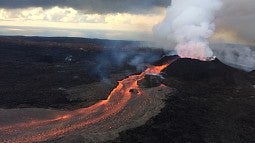Lava flow on the eastern flank of Kilauea, fed by magma draining from underwater reservoir. Image courtesy of USGS
